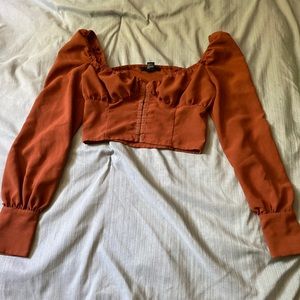 Ruched orange long sleeve crop top